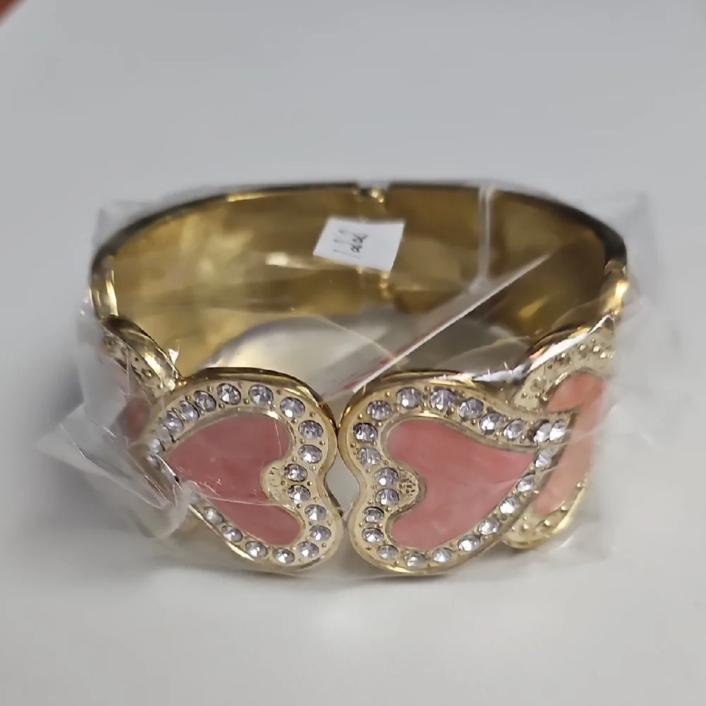 Crystal Glass Stone 3-color Epoxy In Gold Bangle Bracelet